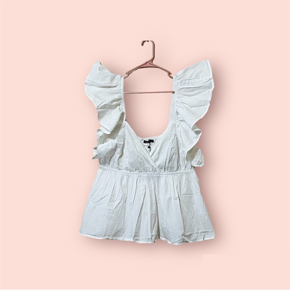 Boohoo White Ruffle Sleeve Smock Top